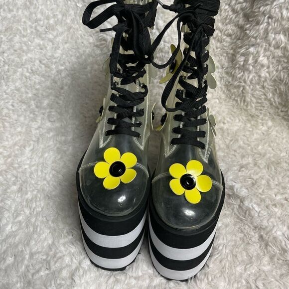 Clear Floral Platform Heeled Boots - Picture 2 of 14